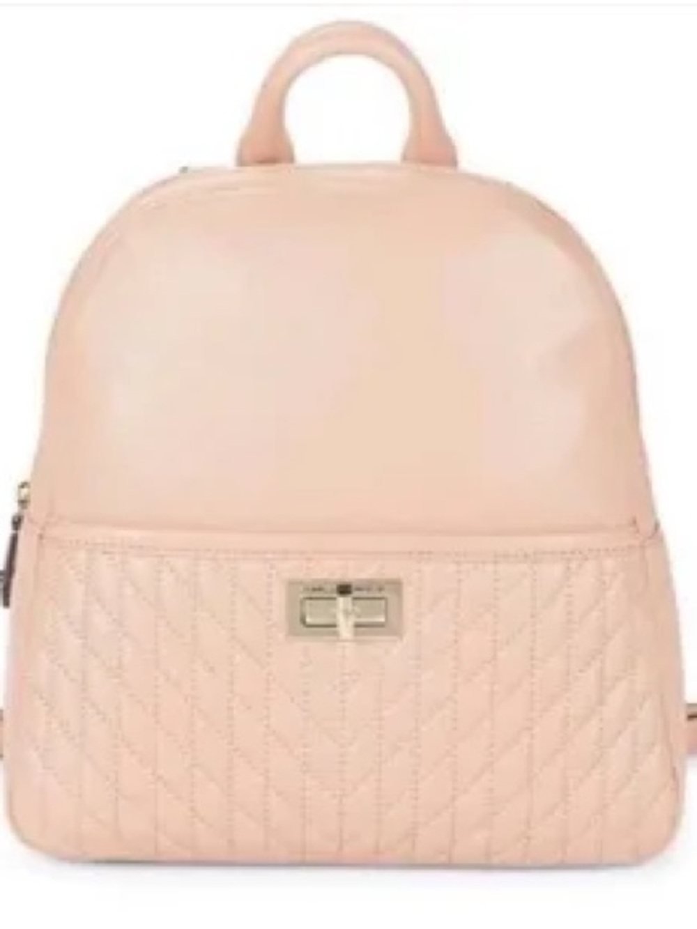 Karl Lagerfeld Paris Pink Bisque Quilted Backpack Turn Lock Chic Bag - EUC